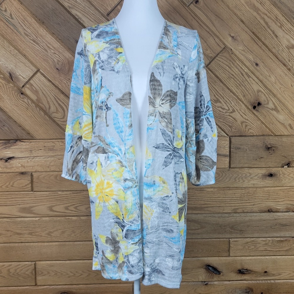 My Story Womens Open Top Knit Cover Up Floral Long Sleeve Size S Multicolor